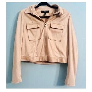 New Forever 21 Faux Suede Jacket Pockets Full Zip Size Large 36” Bust 19” Length